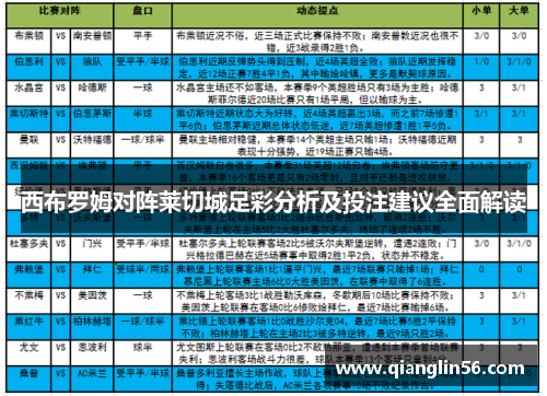 西布罗姆对阵莱切城足彩分析及投注建议全面解读